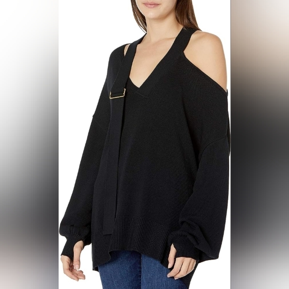 The Drop By Lucy's Whims Women's Size Small Strappy Open Shoulder Black Sweater